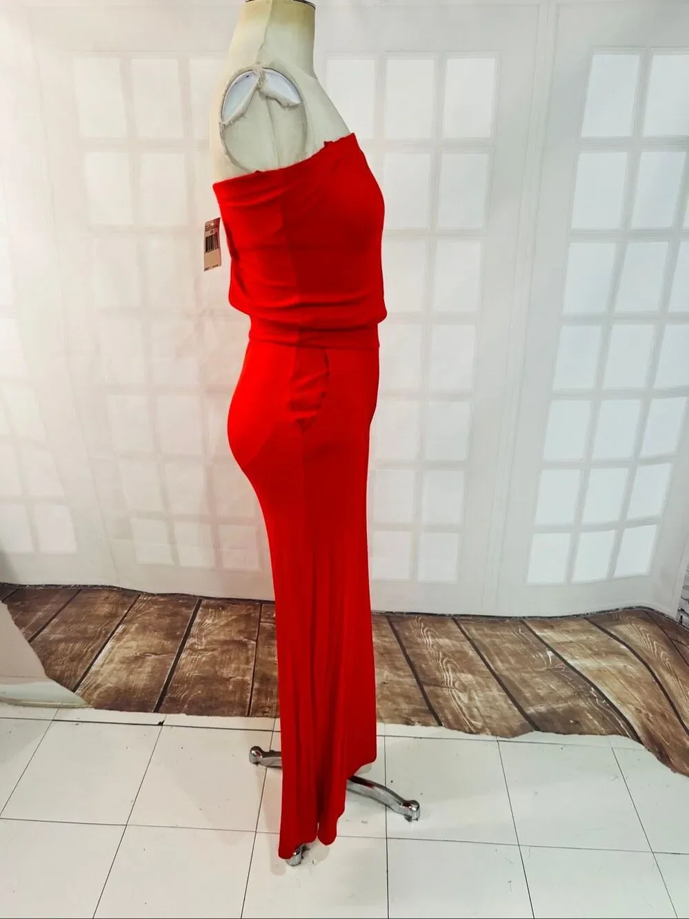 Guess NWT Coral Red Wide Leg Cutout Back Strapless Jersey Jumpsuit Size XS